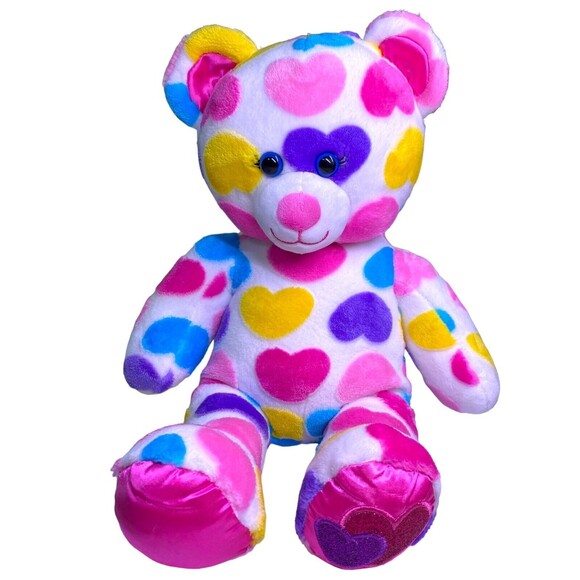 Build A Bear Colorful Hearts Bear W/Sparkle Hearts Valentines Plush 2019 - Picture 12 of 12